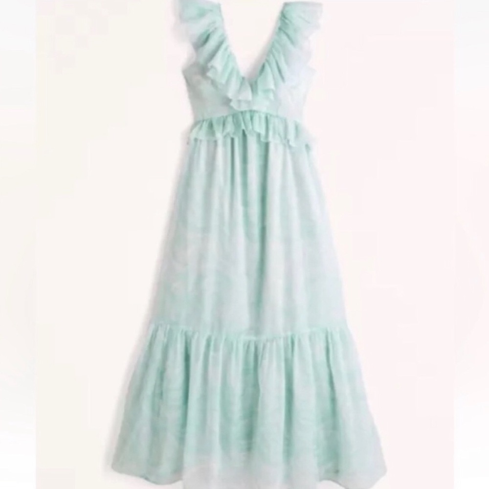 Mint Green &  white chiffon Ruffled Abercrombie & Fitch Maxi Dress